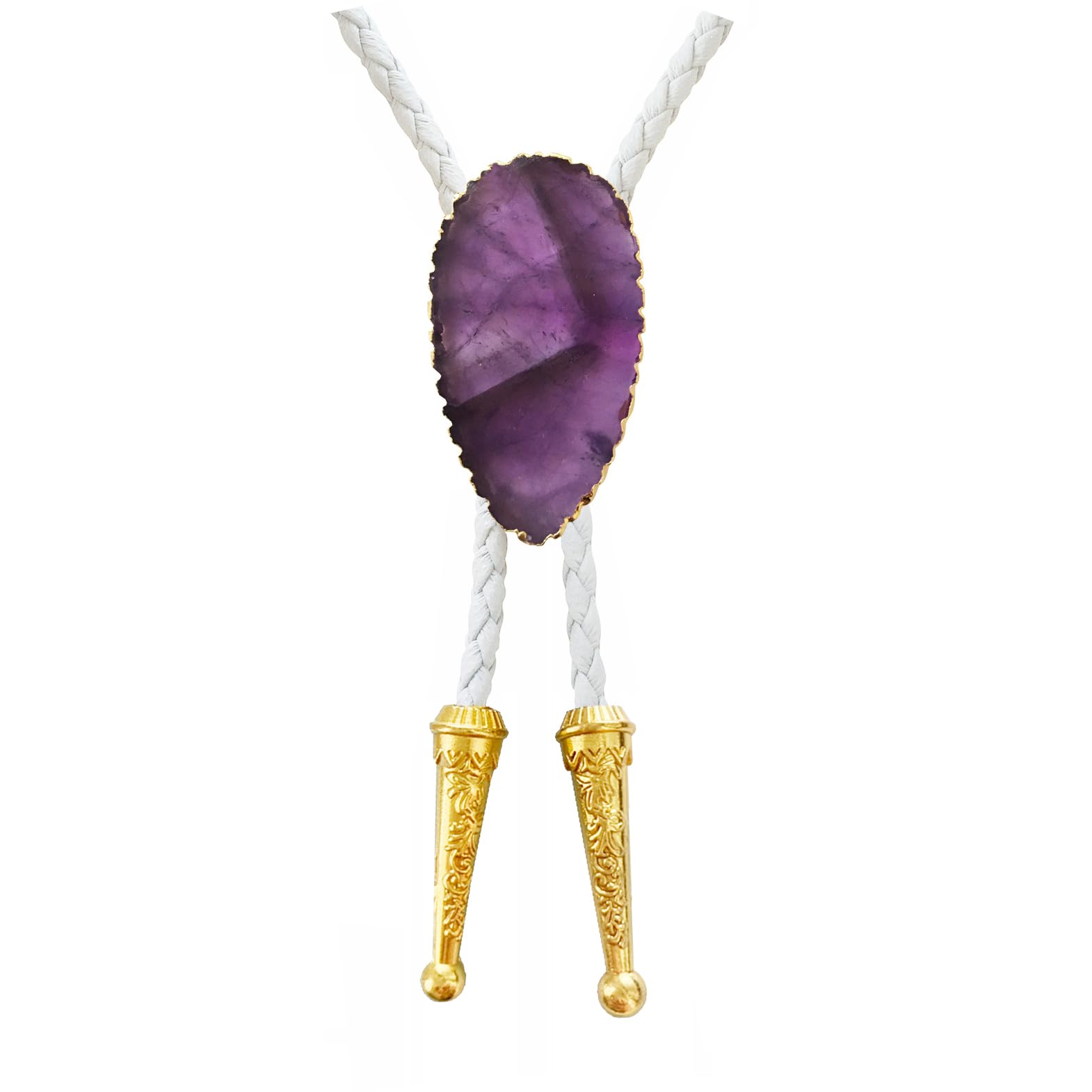Daisy Del Sol Gemstone Bolo Tie Braided Vegan Faux Leather Natural Stone Gold Handmade Necklace Adjustable Boho Western Jewelry