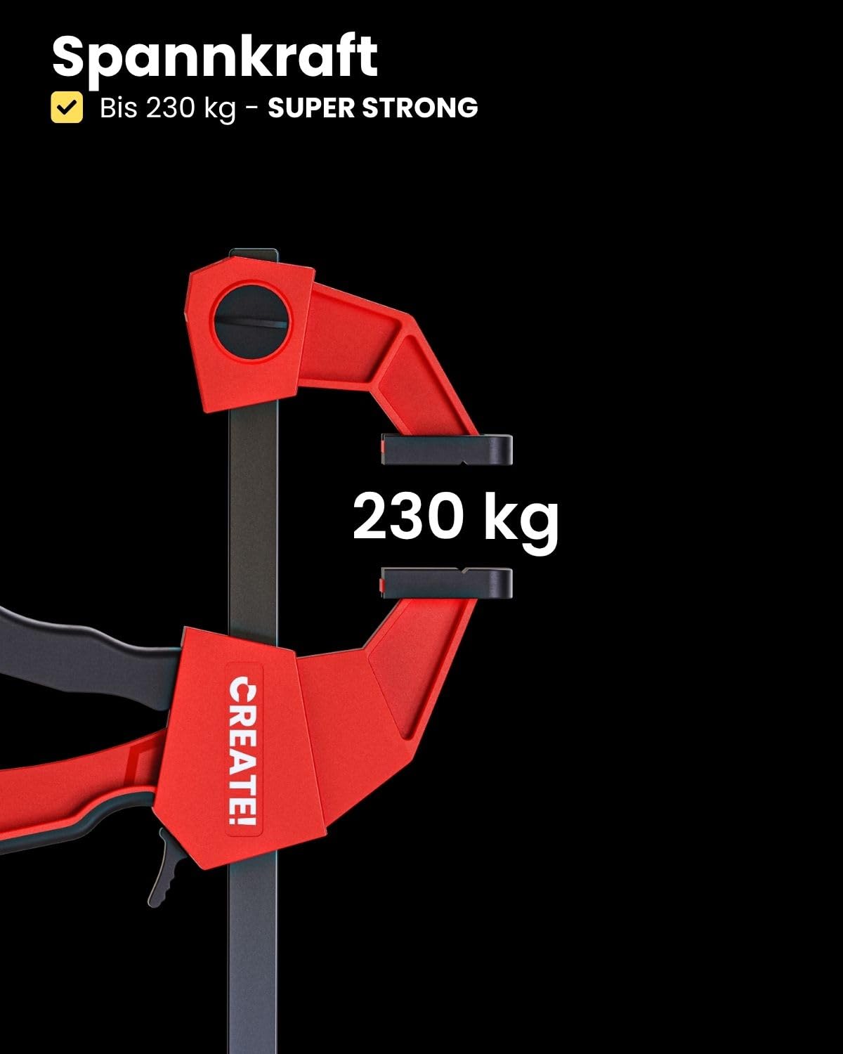 CREATE! Einhandzwingen, Schnellspannzwinge 600 mm. 2er Set mit 230kg Spannkraft - Super Strong