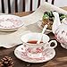 fanquare Vintage Porcelain Tea Set with Holder, 22 Piece Red Floral New Bone China Tea Coffee Gift Sets for Wedding Birthday, 6 Tea Cup and Saucers for Women Tea Party