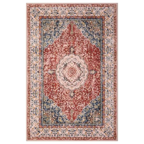 CIBTYHOH Tapis de salon bohème vintage en velours d'agneau synthétique doux avec envers antidérapant - Lavable en machine - 60 x 100 cm - Rouge