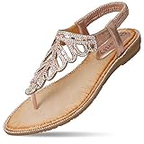  SANMIO Damen Sandalen Sommer Strass Zehensandalen Flach Sandaletten Strand Sommer Flache Schuhe Frau Geschenk