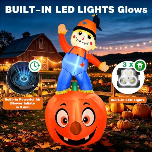 Image of 8FT Fall Inflatable Scarecrow Decorations for Outdoor Yard with LED Lights