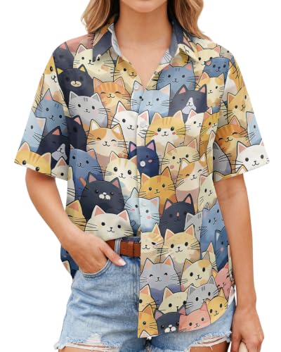 Image of 99TIMORO Fantasy Character Button Down Shirt for Women Short Sleeve | Novel Movie Themed V Neck Collared Tops Lightweight Breathable Beach Vacation Casual Wear Summer Mother Gifts Classic Fit