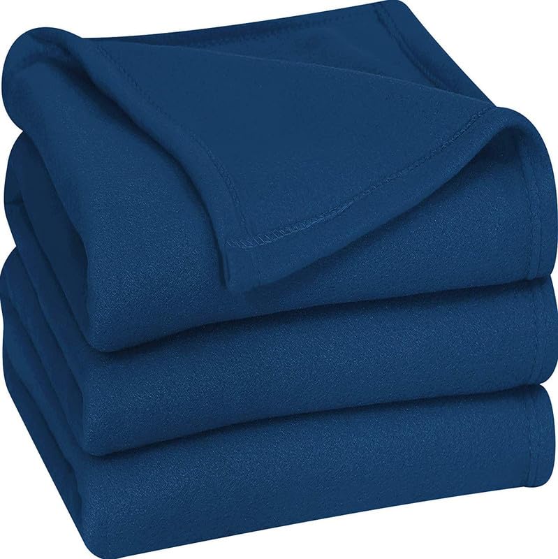 Image of 220 GSM Polar Fleece Double Bed Lightweight Plain Blanket for All Season Travel & Camping, 90x90Inch, Blue