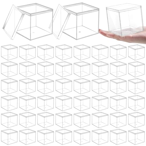 Lot de 48 Boîtes Carrées en Acrylique Transparent avec Couvercle, 6,5 x 6,5 x 6,5 cm, Boîtes...