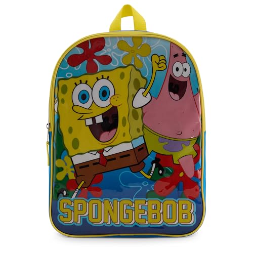 Nickelodeon Mochila infantil 15 para meninos | Alças acolchoadas e compartimento grande com zíper, Bob Esponja Azul, 15 Inch, Desenho animado