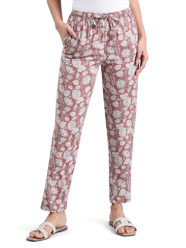 Image of GO COLORS Women Printed Woven Viscose Mid Rise Lounge Pants