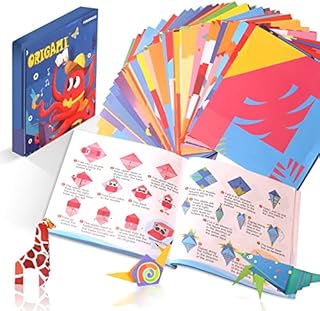 Origami Paper 108 Sheets - funvce 54-Projects Coloured Paper with Instructional Book, Double Sided Arts and Crafts Paper for Kids,Grown-ups, School Teachers,Xmas Gifts