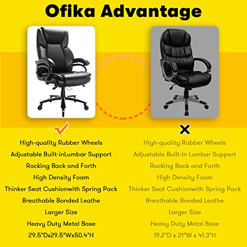 Ofika Heavy Duty Big And Tall Office Chair, 500Lbs Capacity Office Chair For Heavy People, High Back Pu Leather Executive Desk Chair With Wide Seat And Quiet Rubber Wheels,Large Office Chair #TOP5