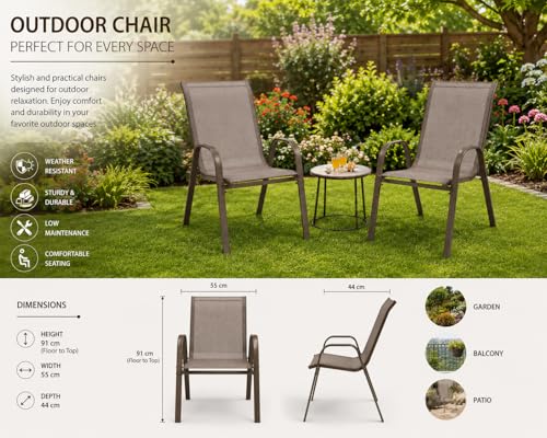 Image of Creative Outdoor Patio Outdoor Chairs Set of 2, Brown Metal Frame, Nylon Mesh Fabric, Stackable Dining Chairs