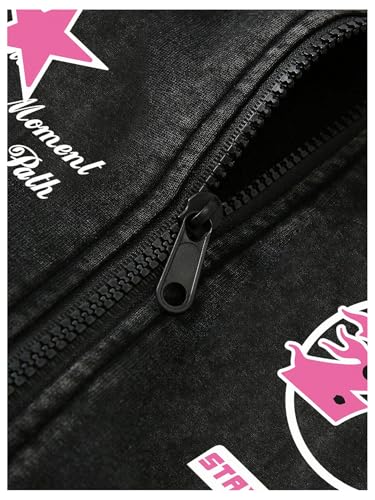 Men's Graphic Hoodie Sweatshirt Zip UP Goth Grunge Long Sleeve Drop Shoulder Hooded Jacket with Pockets Streetwear4