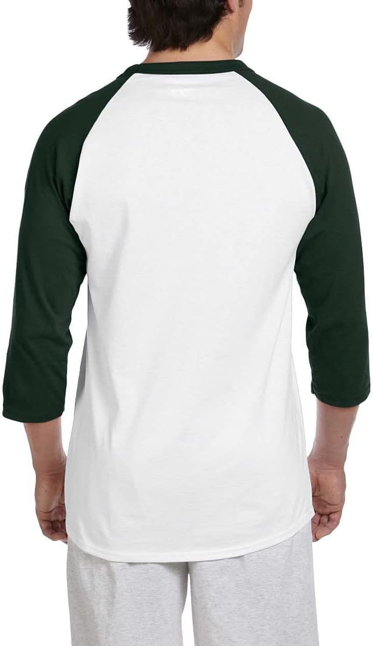 Champion Men's Raglan Baseball T-Shirt Small White/Dark Green