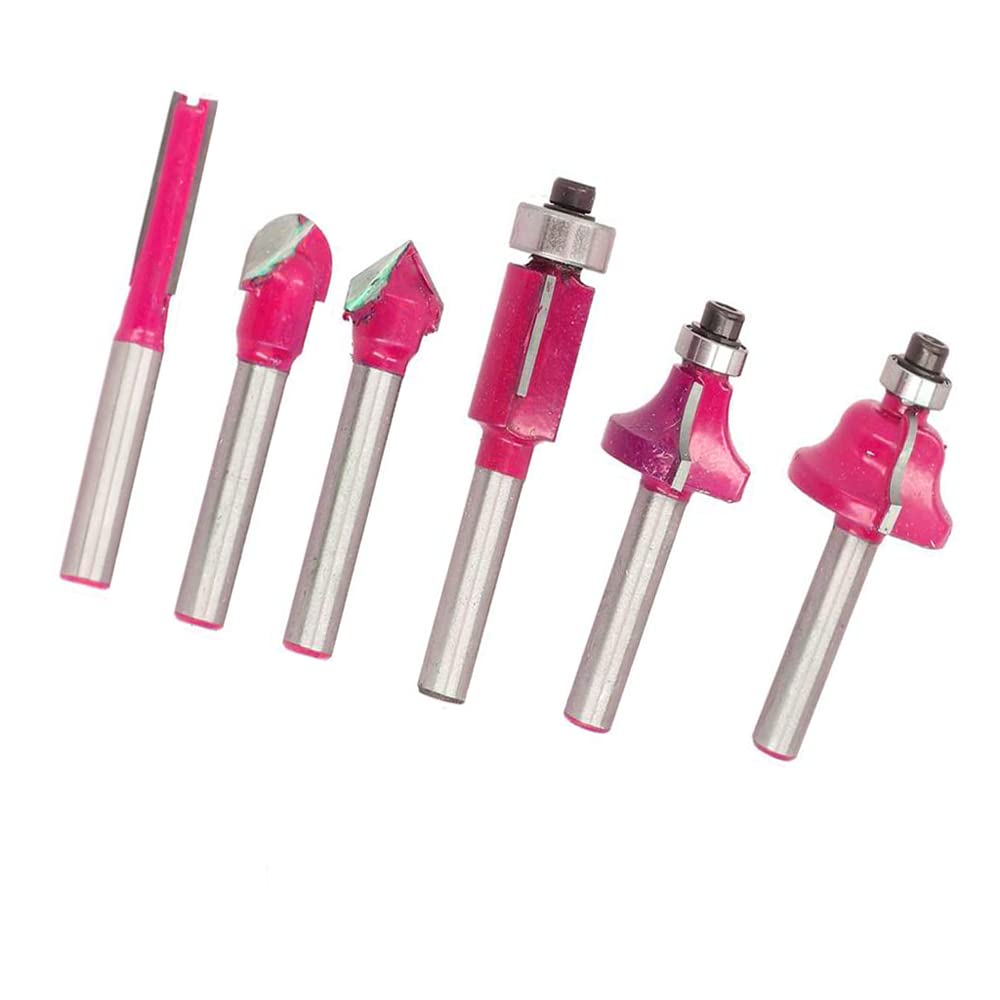 MLD Professional Router Bit Set 6pcs 6.35 mm Woodworking Trimming Engraving Carving Cut Tools(Size 6.35 mm,Color-Multi, Material-Carbon steel)