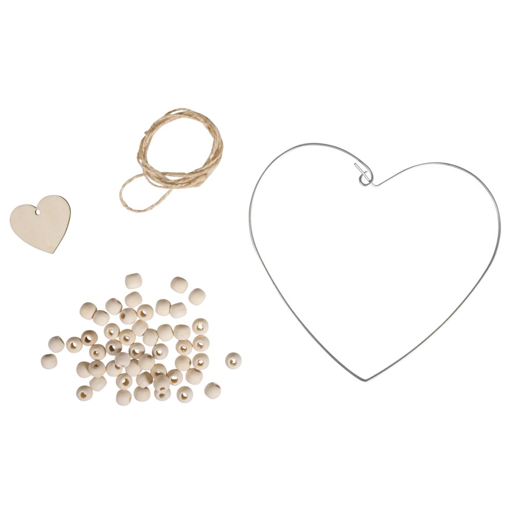 Rayher 46024000 Craft Pack: Wire Heart with Wooden Beads 14 x 14 cm