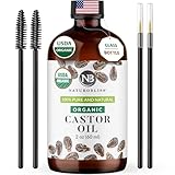 NaturoBliss 100% Pure Organic Castor Oil, Expeller-Pressed, Hexane-Free, Premium Carrier & Beauty Oil for Hair Growth, Eyelashes & Eyebrows, Skin Moisture, with Beauty Starter Kit – 2 oz