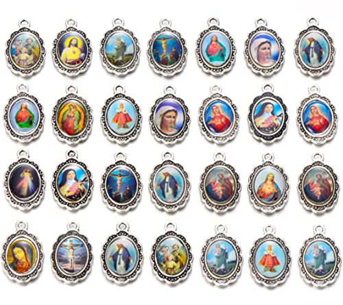 Yaoding 50pcs Mix Picture Cross Jesus Enamel Our Lady Virgin Mary Miraculous Medal Floral Rosary Centerpiece Alloy Crucifix Cross Mother's Day Pendants Charms …
