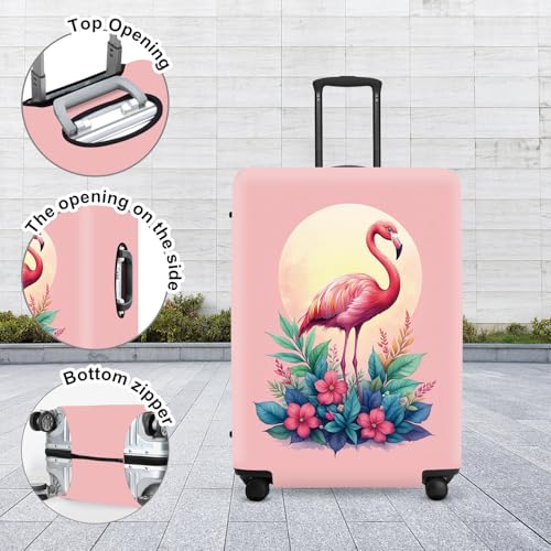 Image of Tropical Flamingo Flowers Luggage Cover, Summer Vacation Suitcase Protector, Quick Dry Beach Travel Accessories with Pouch, Gifts for Resort Lovers