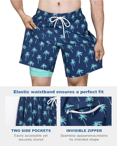 Image of SURF CUZ Mens Swim Trunks with Compression Liner Swim Shorts 7 inch Swimming Trunks Stretch 7 Inch Swim Suits Quick Dry