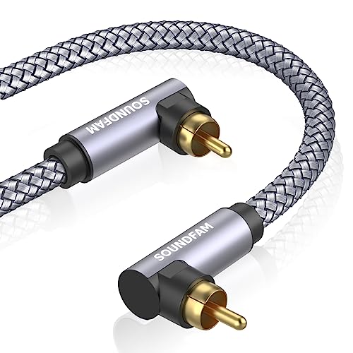 Dual 90 Degree Subwoofer Cable Double Right Angle RCA Cable [24K Gold-Plated,Hi-Fi Sound] for Home Theater,Subwoofer,Hi-Fi Systems-Grey (10ft/3M)