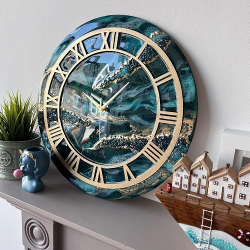 Image of Rise n Shine DIY Resin Clock Making Kit - 12 Inch Round MDF Base (4.5mm) with 18mm Quartz Clock Movement & Fancy Needles for Resin Art Wall Clock(Pack of 1) (Golden Style 1)