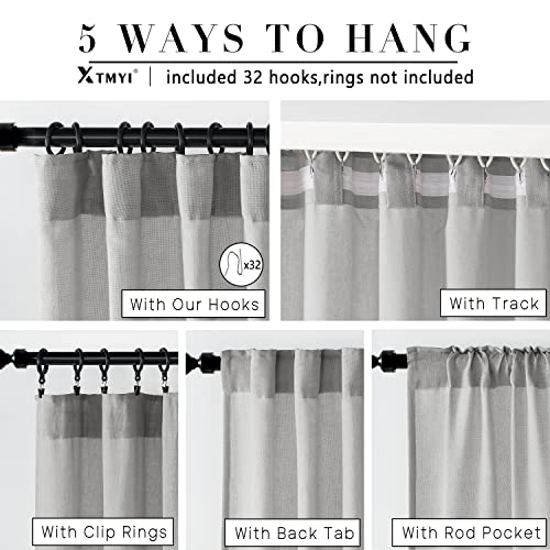 Image of XTMYI Gray Curtains 96 Inches Long,Sheer Linen Back Tab Hooks Pleat Light Weight Modern Stylish Curtains for Living Room 96 Inch Length 2 Panel Set,Grey