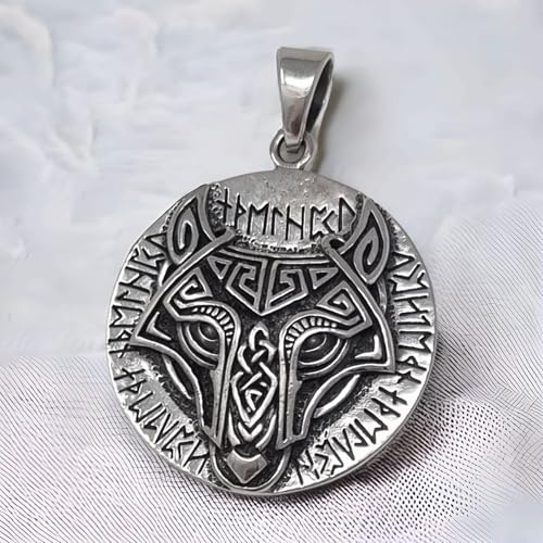 Pendentif Loup Fenrir Viking en argent sterling 925 ciselé main