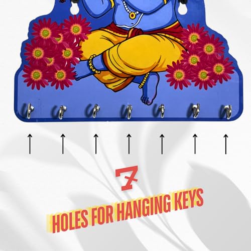 Image of Shri Krishna (Makhan Chor) Key Holder - Decorative Wall Art for Home | Little Krishna Key Organizer for Bedroom, Living Room, Guest Room & Dining Area