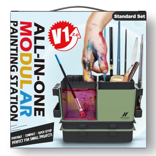 Portable all-in-one modular painting station with brush cleaner