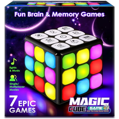 SUPER JOY Light Up Cube Toy Electronic Handheld Games | 7 Brain & Memory Games, Cool Toy Sensory Games for Kids| Fun Christmas/Birthday Gift Toy for Boys & Girls Ages 6 7 8 9 10-12 Years Old & Up