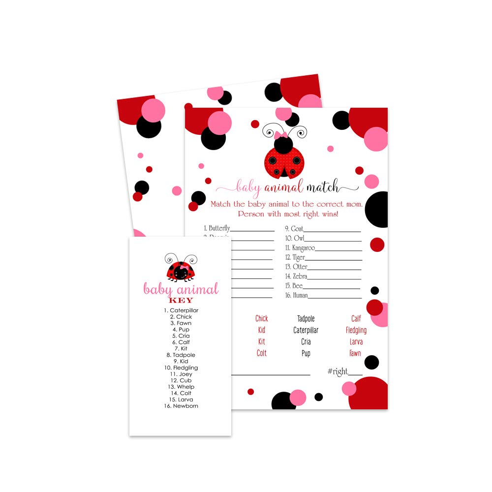 Paper Clever Party Ladybug Baby Shower Game Animal Matching, Pink and Red, 4x6 Cards, 25 Pack