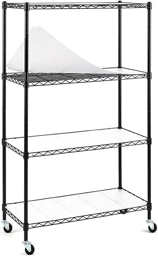 Catalina Creations Estantería de 4 estantes, estante de alambre ajustable con ruedas, estantes de almacenamiento resistentes, organizador de acero