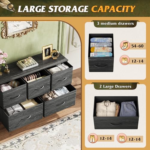 image for WLIVE Dresser for Bedroom with 5 Drawers, Long Storage Dresser, Fabric