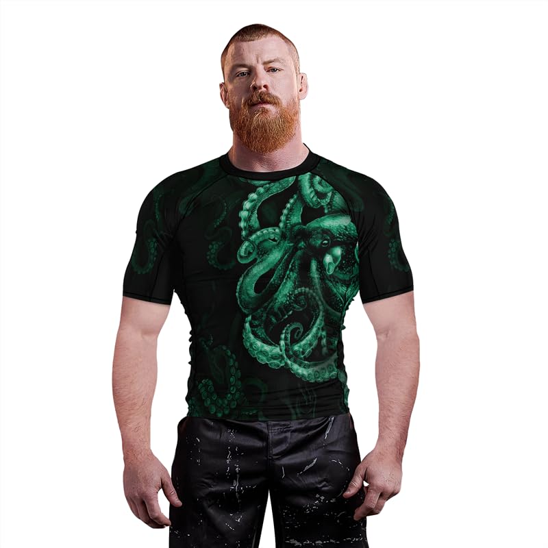 Octopus Men’s Short Sleeve No Gi BJJ Rashguard Baselayer Skin Performance Shirts for MMA Jiu-Jitsu4