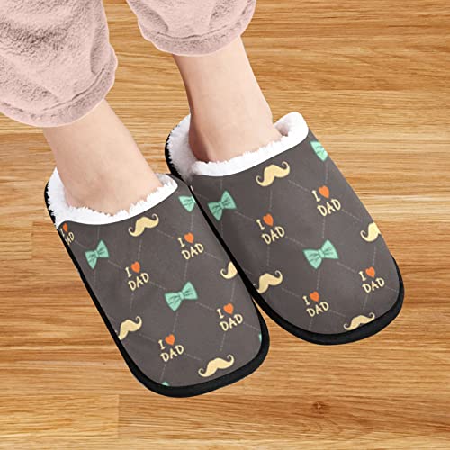 visesunny Happy Fathers Day Bow Mustache I Love Dad Cozy Fuzzy Mens Womens Memory Foam House Slippers Plush Fleece Indoor Outdoor Slipper4