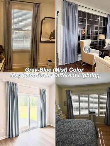 Image of Vision Home Blue Gray Pinch Pleated Full Blackout Curtains Linen Blended Room Darkening Window Curtains 90 inch for Living Room Bedroom Thermal Insulated Pinch Pleat Drapes with Hooks 40 inch Wx90 Lx2