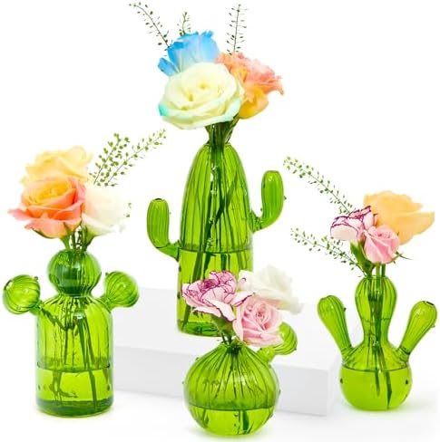 XXXFLOWER Cactus Plant Propagation Station Terrarium Jars for Plant Cuttings Air Plant Holders Unique Glass Flower Vase for Hydroponics Plants for Plant Lovers Home Garden Decor,4 Pcs