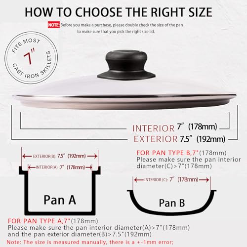 7 Inch Pot Lid Tempered Glass Pan Lids - Oven Safe Replacement Glass Lid for 7