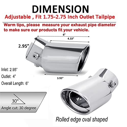 Image of Dsycar Universal 1.75-2.75 inch Curved Exhaust Tips - Silver