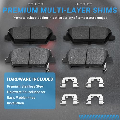 Image of Front Brake Pads Set Compatible with Hyundai Azera, Hyundai Santa Fe XL Sport, Kia Sorento Ronto Automotive Replacement Brake Pads Semi-Metallic D1687