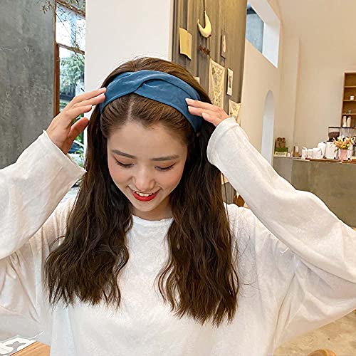 Temperament Sweet Korean Wide Girls Solid Color Cross Hair Hoop Hair Accessories Suede Headband(Khaki) #TOP3