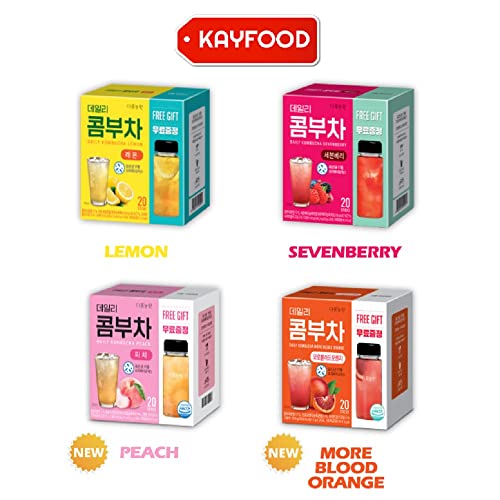 Kayfood Daily Kombucha Powder Tea 5G X 20 Sticks (100G/3.52Oz) With Bottle Sugar Free Diet Tea (Peach Bottle Set) #TOP7