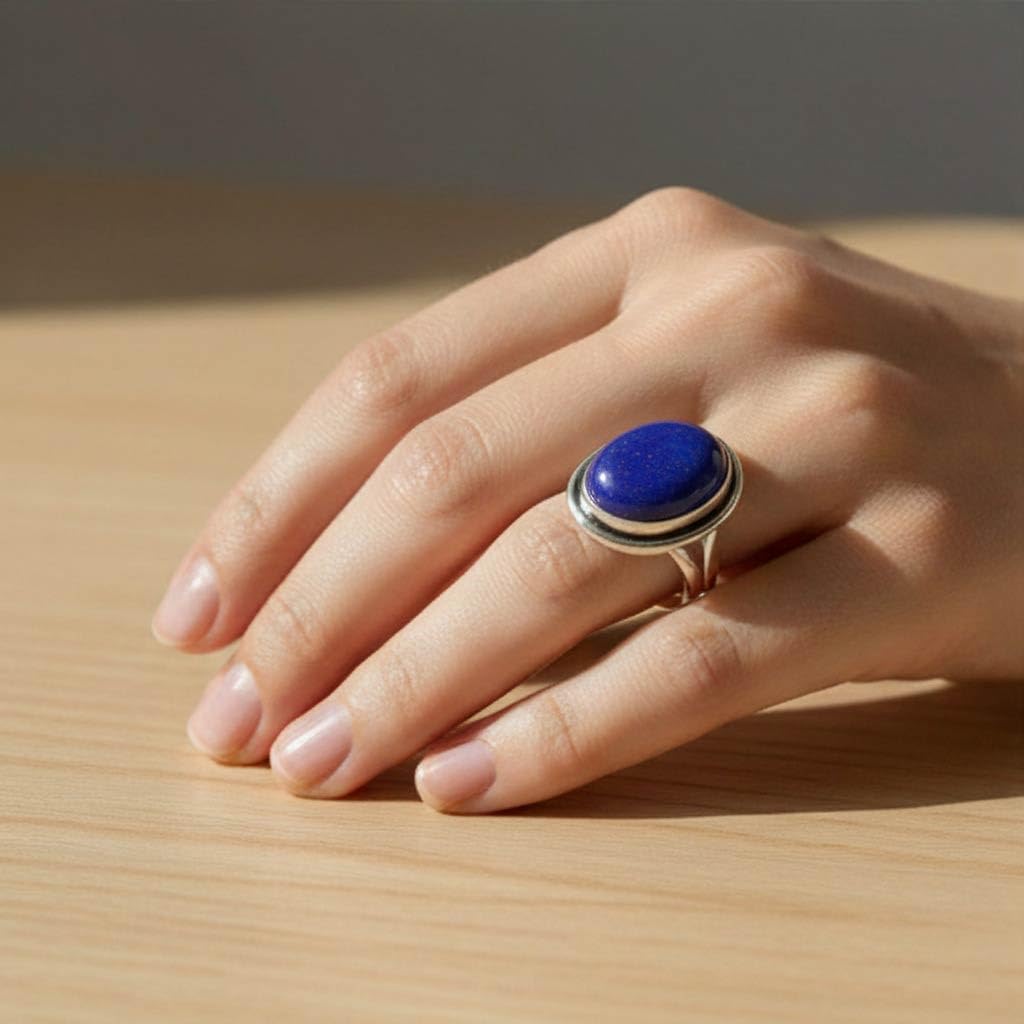 Handmade 925 Sterling Silver Plated Ring Chunky Natural Gemstone Turquoise, Carnelian, Moonstone, Rose Quartz Oval Boho Jewelry For Women