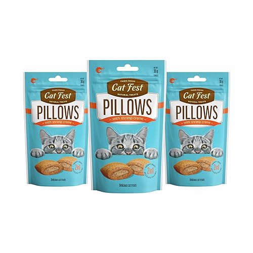 Image of BarkButler x Catfest Pillows with Shrimp Creamy Filling Cat Treat Combo Pack, 30g x 3 |Made with Natural Ingredients |0% Artificial Flavor, Colour or Preservatives|for All Cats & Kittens Breed