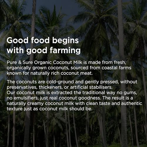 Image of Pure & Sure Organic Coconut Milk 400ML | 100% Naturally Processed Unsweetened Nariyal Milk | Rich & Creamy Texture for Cooking & Baking | Enriched With Nutrients | No Additives