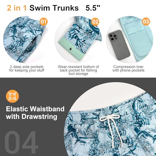 Palmyth 2 in 1 Mens Swim Trunks with Compression Liner 5 Inch Quick Dry Men's Swim Suit with Pockets2