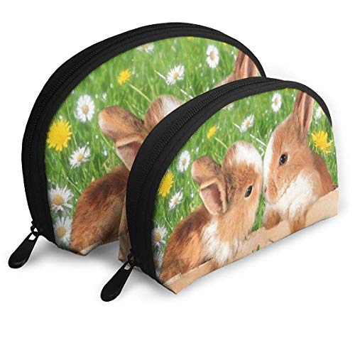 Preisvergleich Produktbild Schminktasche Zwei süße Kaninchen im Garten Tragbare Muschel Aufbewahrungstasche für Mädchen Weihnachtsgeschenk 2er Pack