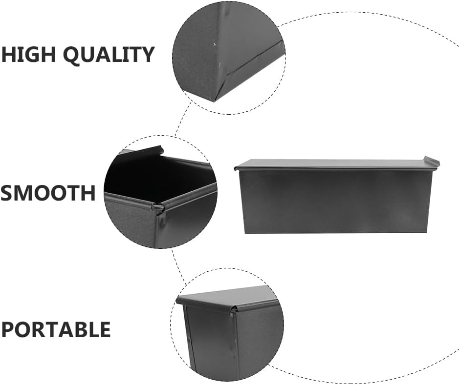 UPKOCH Pullman Loaf with Lid: Flat Toast Box Non- Stick Bread Toast with Cover Stainless Steel Bakeware for Kitchen Baking 600g Black