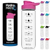 NatureWorks HydroMATE 32 oz Water Bottle with Time Markers Motivational BPA Free Cup with Carrying Handle Leak Proof Bottle Times Marked 1 Liter