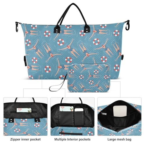 Travel Gym Bag, Summer Swim Pattern Weekender Overnight Duffle for Women with Toiletry Bag Travel Swim2