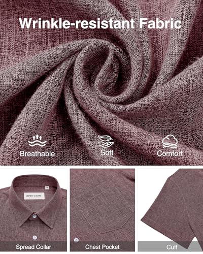 Image of Alimens & Gentle Mens Linen Shirts Short Sleeve Button Down Shirts Wrinkle Free Casual Vacation Beach Summer Tops